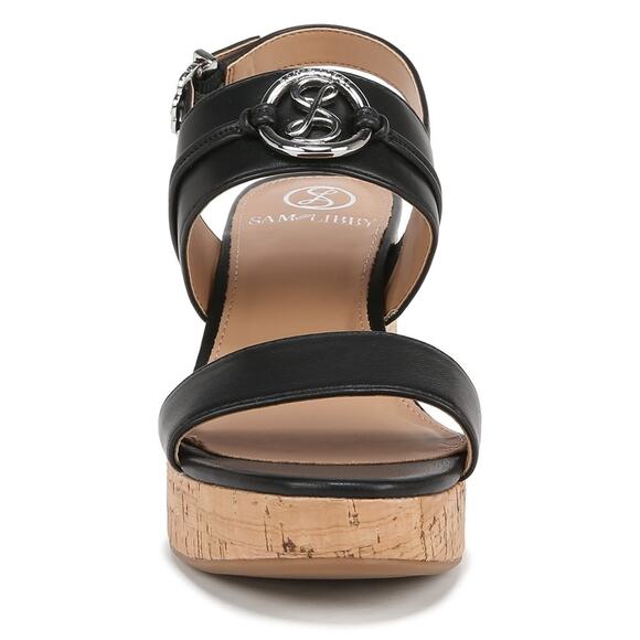 NIB Sam and Libby Chandler Cork Wedge Sandal Black Size 10 Platform Faux Leather - Picture 2 of 14